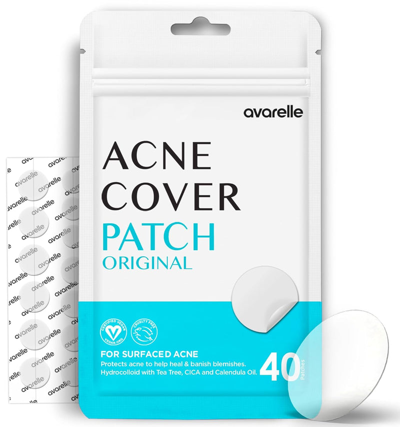 Avarelle Acne Cover Patches | Hydrocolloid Pimple Patches with Tea Tree, Cica & Calendula – Vegan, Cruelty-Free Korean Skincare Zit Patches