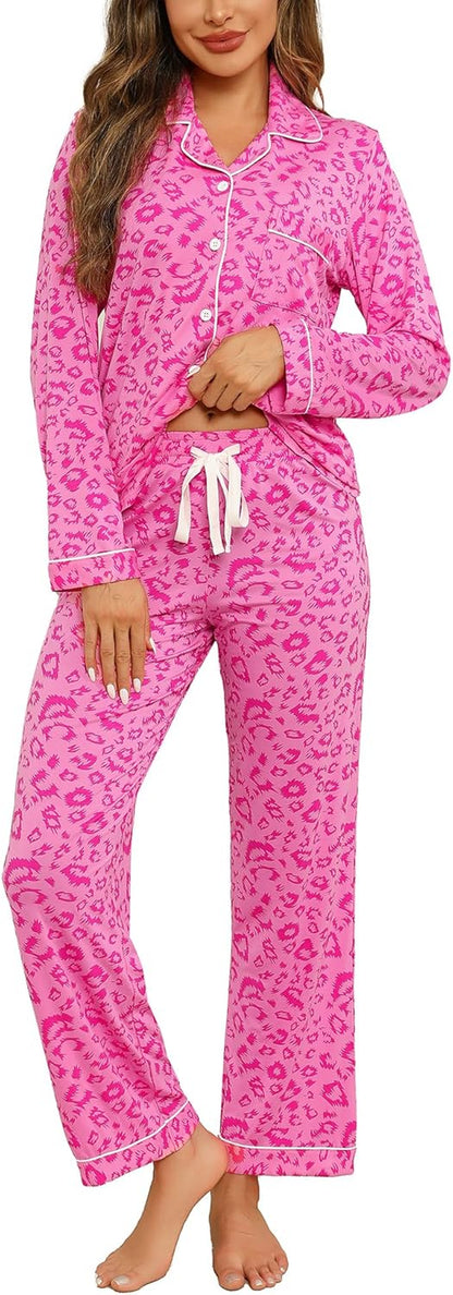 Luxuriously Soft Women's Button-Up Pajama Set - Cozy Long Sleeve Shirt and Pants Lounge Set in Elegant Green (Sizes S-XXL)