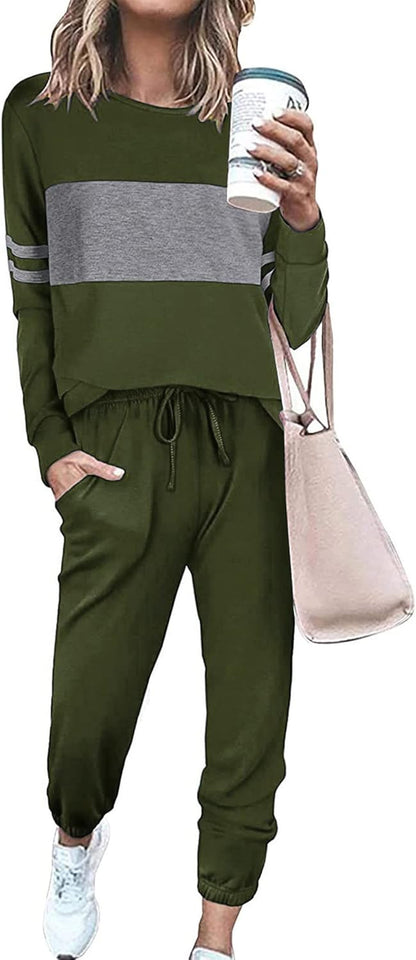 Womens 2 Piece Lounge Set 2025: Long Sleeve Top and High Waisted Sweatpants for Fall Fashion and Travel