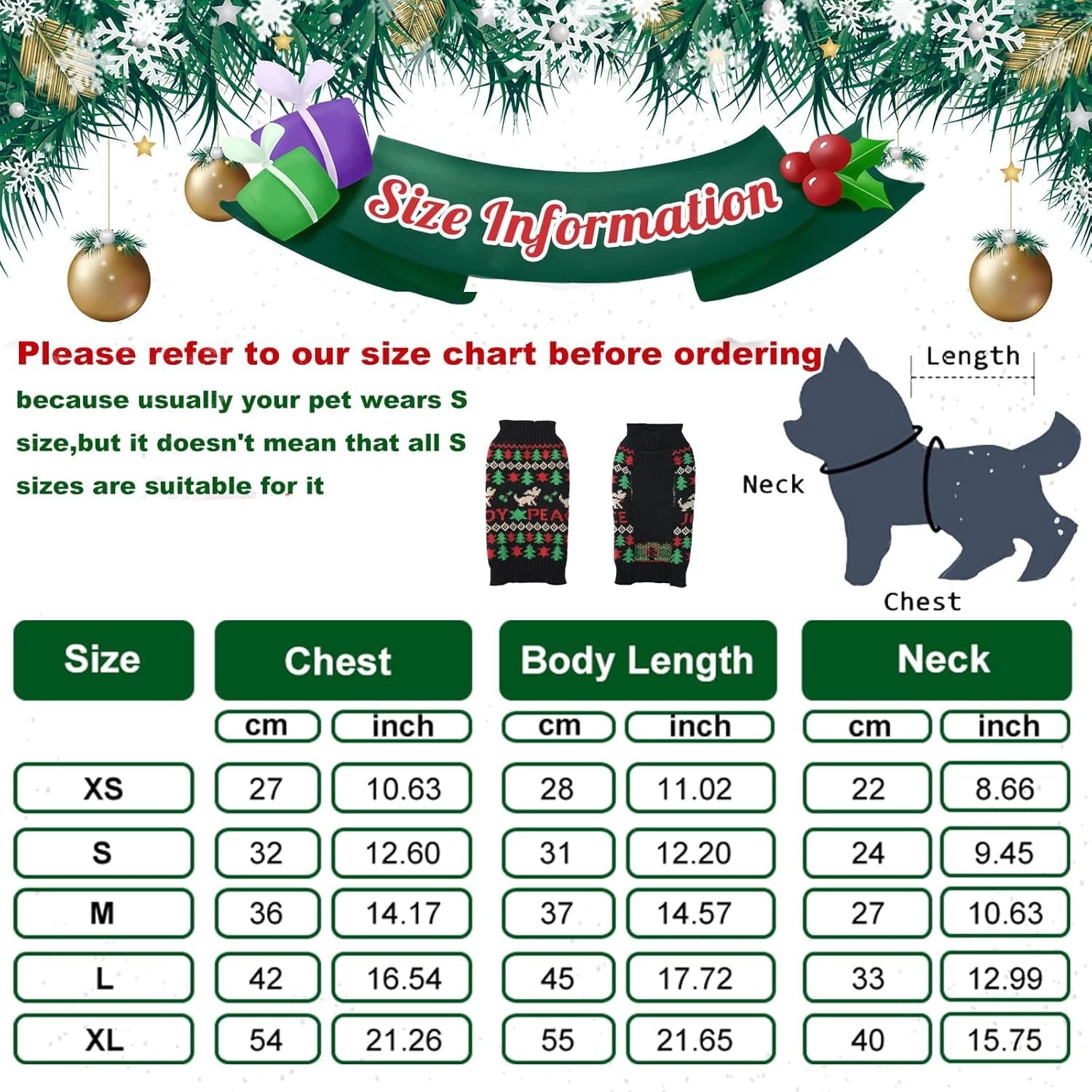 Cozy Christmas Dog Sweater - Stylish Black Peace Design for Small to Medium Dogs - Perfect Holiday Outfit for Your Furry Friend