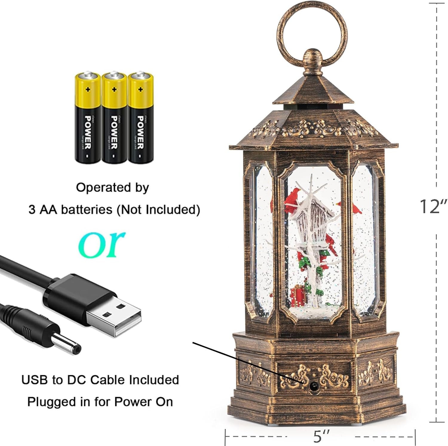 Sparkling 12" Christmas Snow Globe Lantern with Music Box - Perfect for Your Holiday Decor! 🎄✨🔋 #ChristmasVibes #HomeDecor