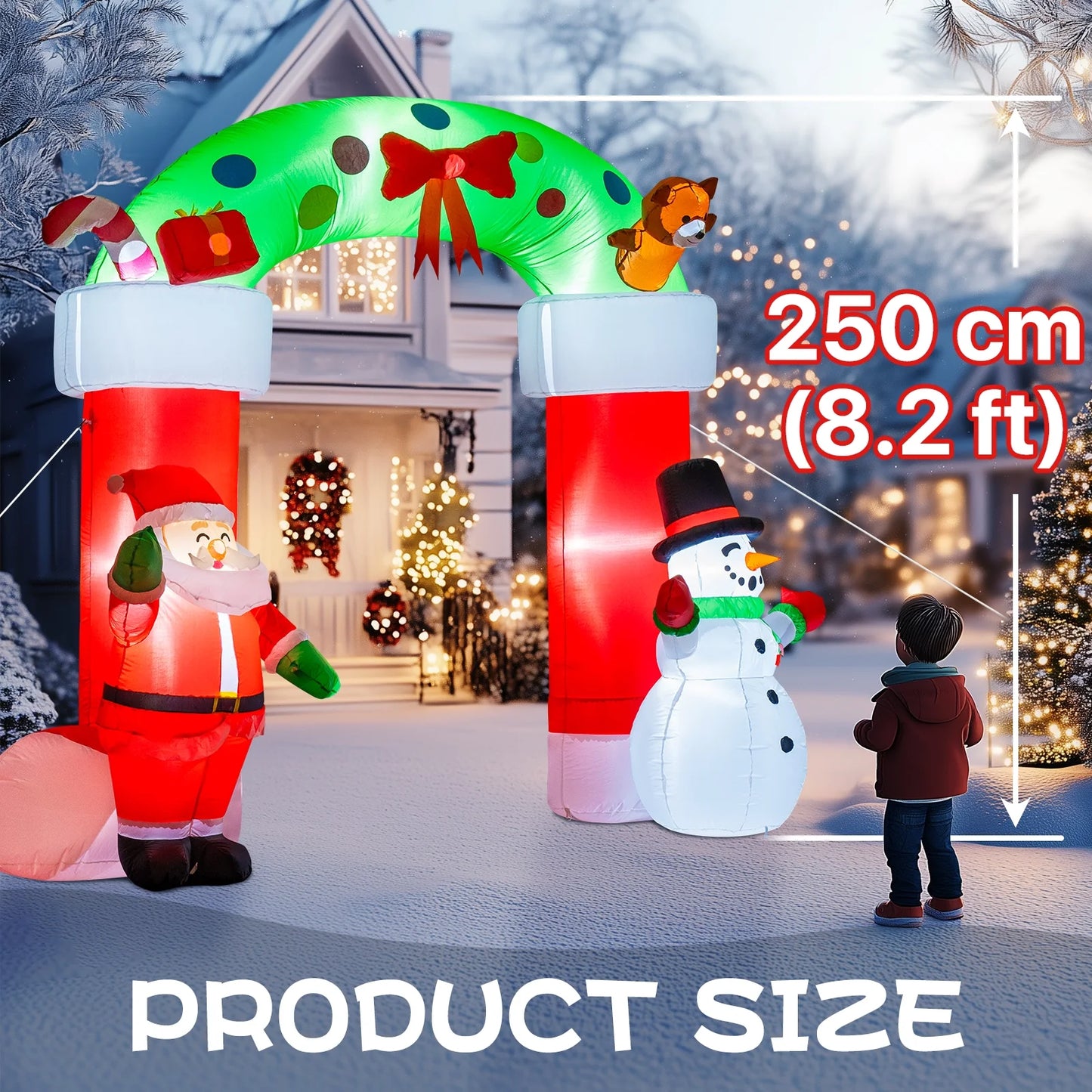 8 FT Christmas Inflatable Santa Claus Snowman Garland Archway Decorations with Build-In LED, Holiday Inflatables Decorations for Party Indoor, Outdoor, Lawn, Garden Decor