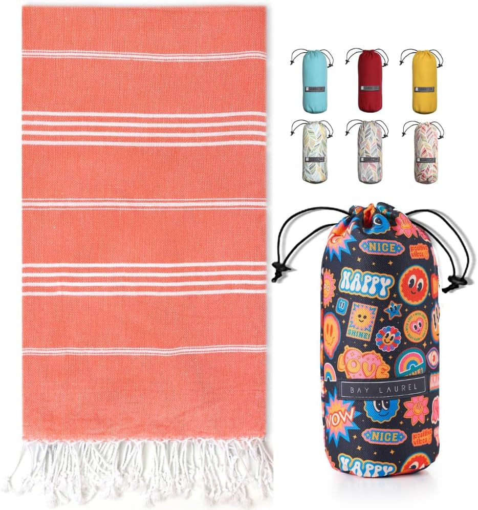 Bay Laurel Turkish Beach Towel with Travel Bag — Oversized 39" × 71", Quick-Dry & Sand-Free