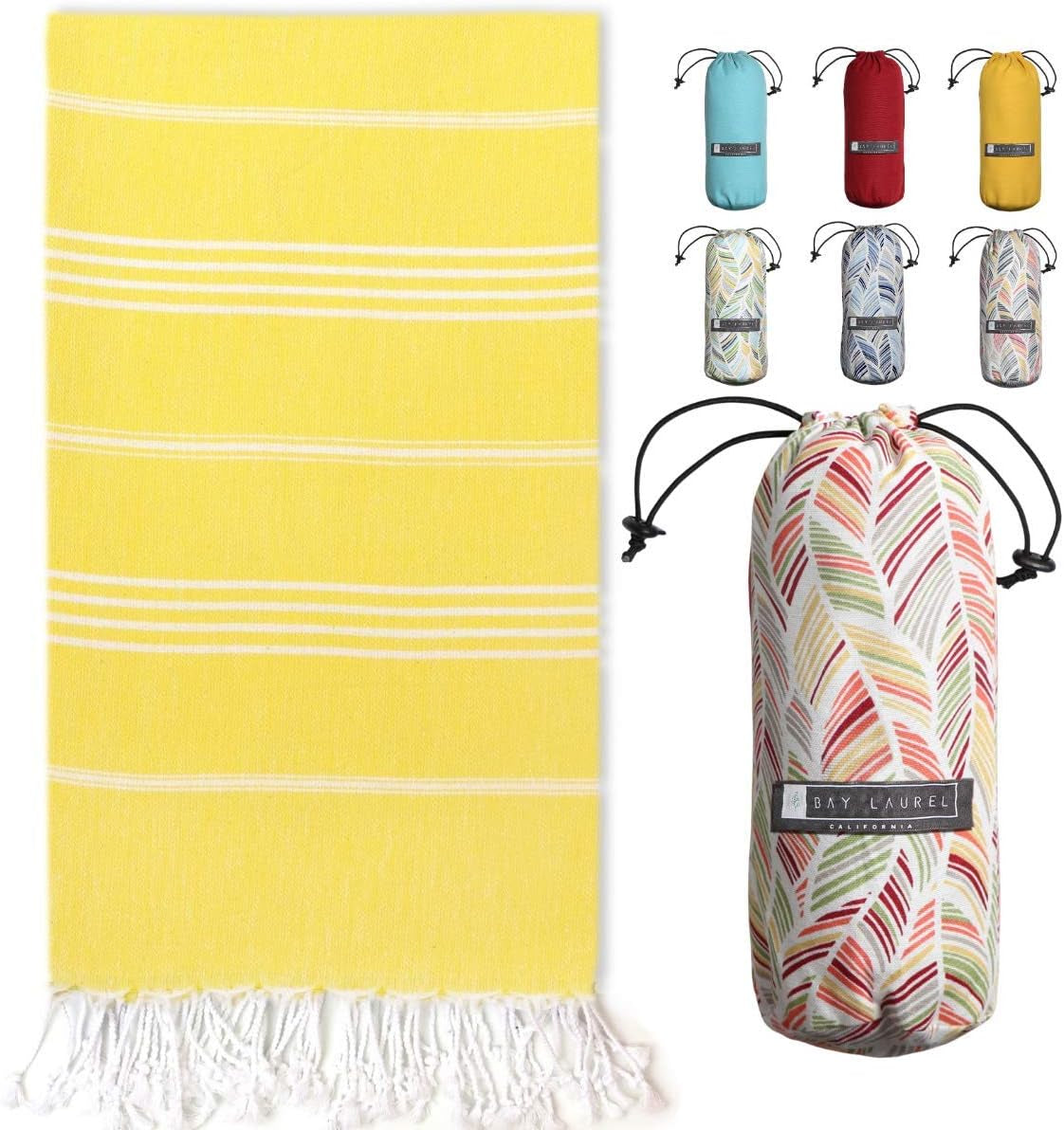 Bay Laurel Turkish Beach Towel with Travel Bag — Oversized 39" × 71", Quick-Dry & Sand-Free
