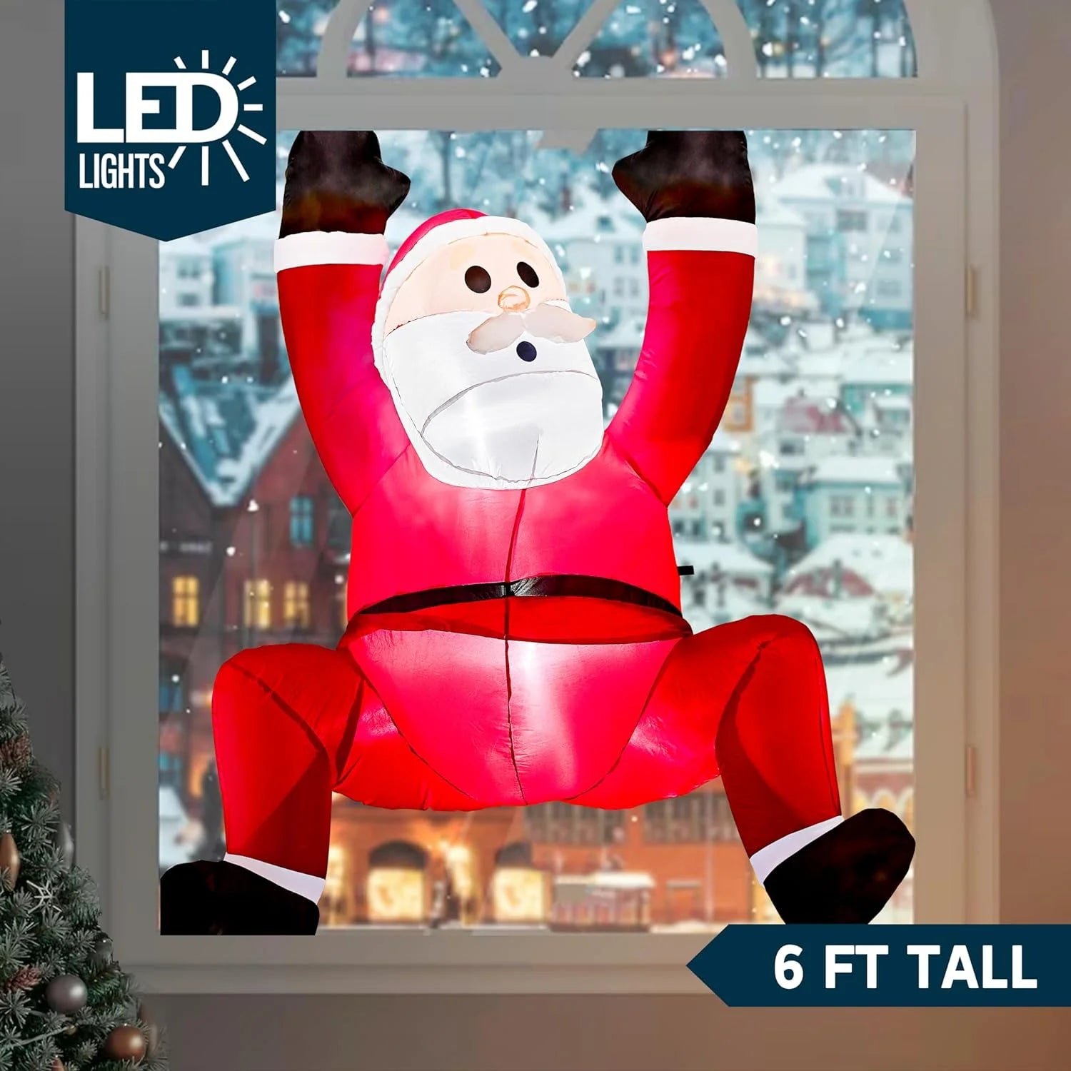 6 FT Inflatable Climbing Santa Outdoor Decoration with Built-In LED Lights – Christmas Blow-Up for Yard, Garden & Holiday Party Décor