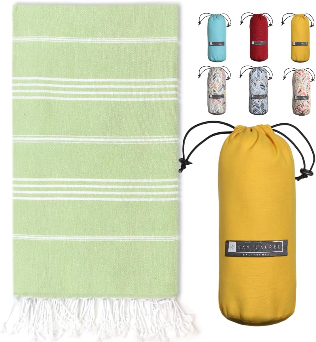Bay Laurel Turkish Beach Towel with Travel Bag — Oversized 39" × 71", Quick-Dry & Sand-Free