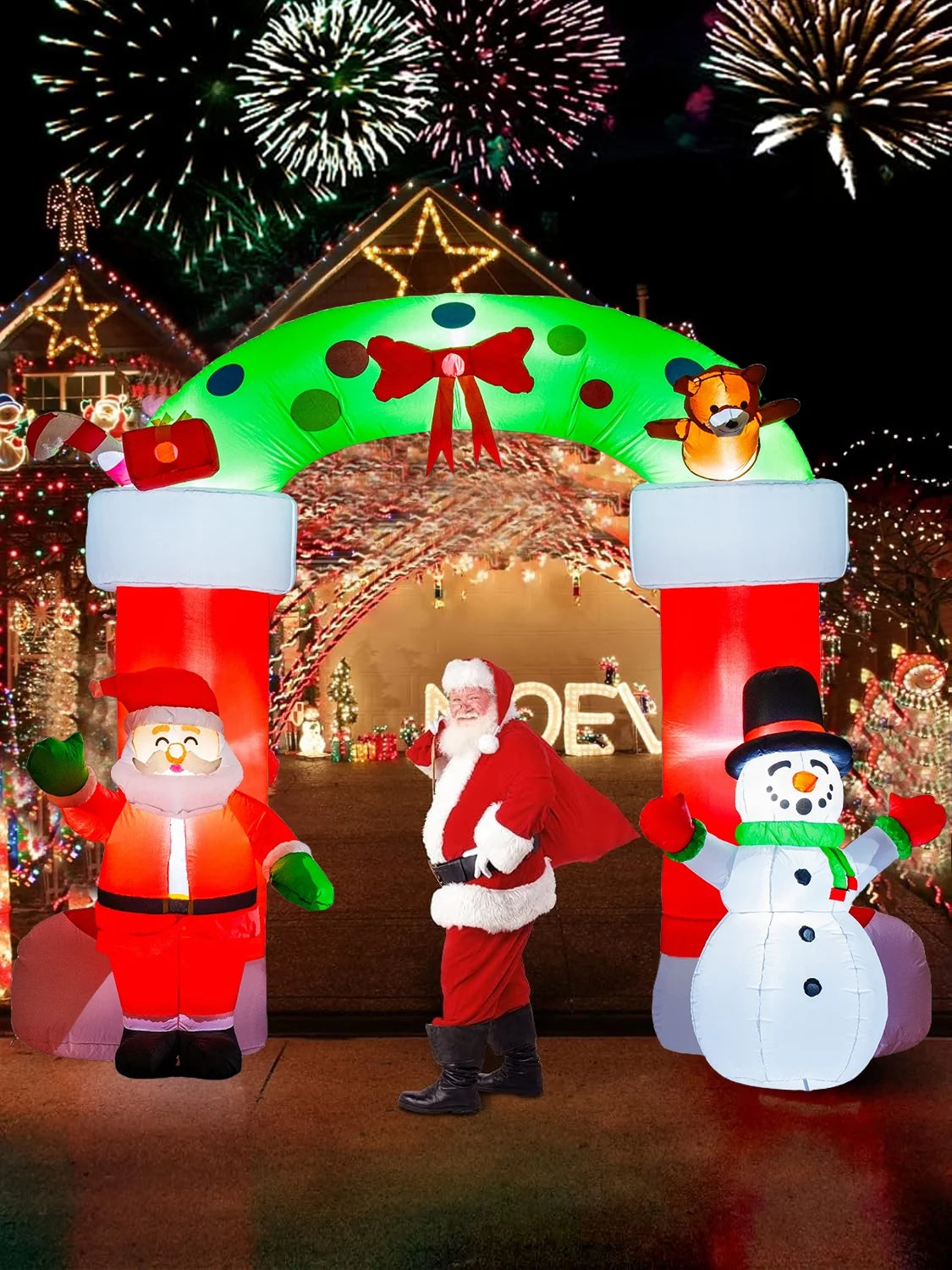 8 FT Christmas Inflatable Santa Claus Snowman Garland Archway Decorations with Build-In LED, Holiday Inflatables Decorations for Party Indoor, Outdoor, Lawn, Garden Decor