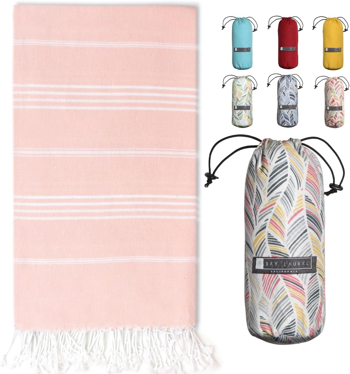 Bay Laurel Turkish Beach Towel with Travel Bag — Oversized 39" × 71", Quick-Dry & Sand-Free