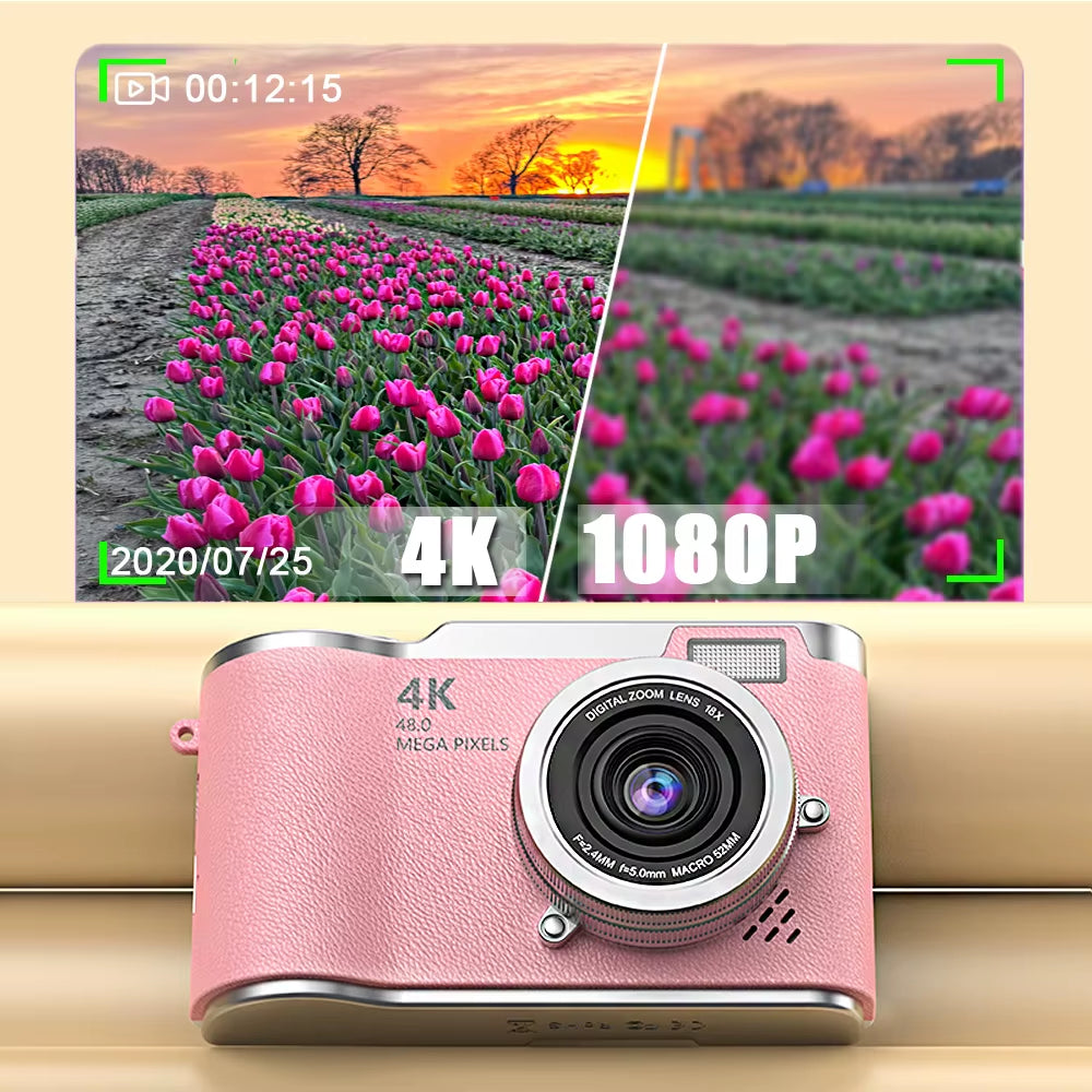 RENEAR 4K CCD Digital Camera – 48MP Compact Photography Camera with 8X Zoom and Flip Screen