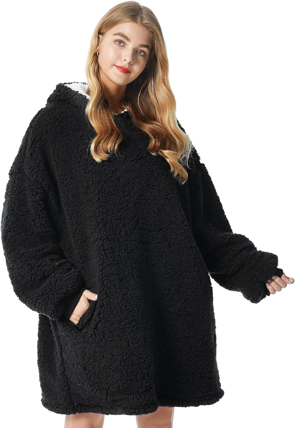 Oversized Wearable Blanket Hoodie – Ultra Soft Sherpa Fleece Sweatshirt, One Size Cozy Gift for Women & Men