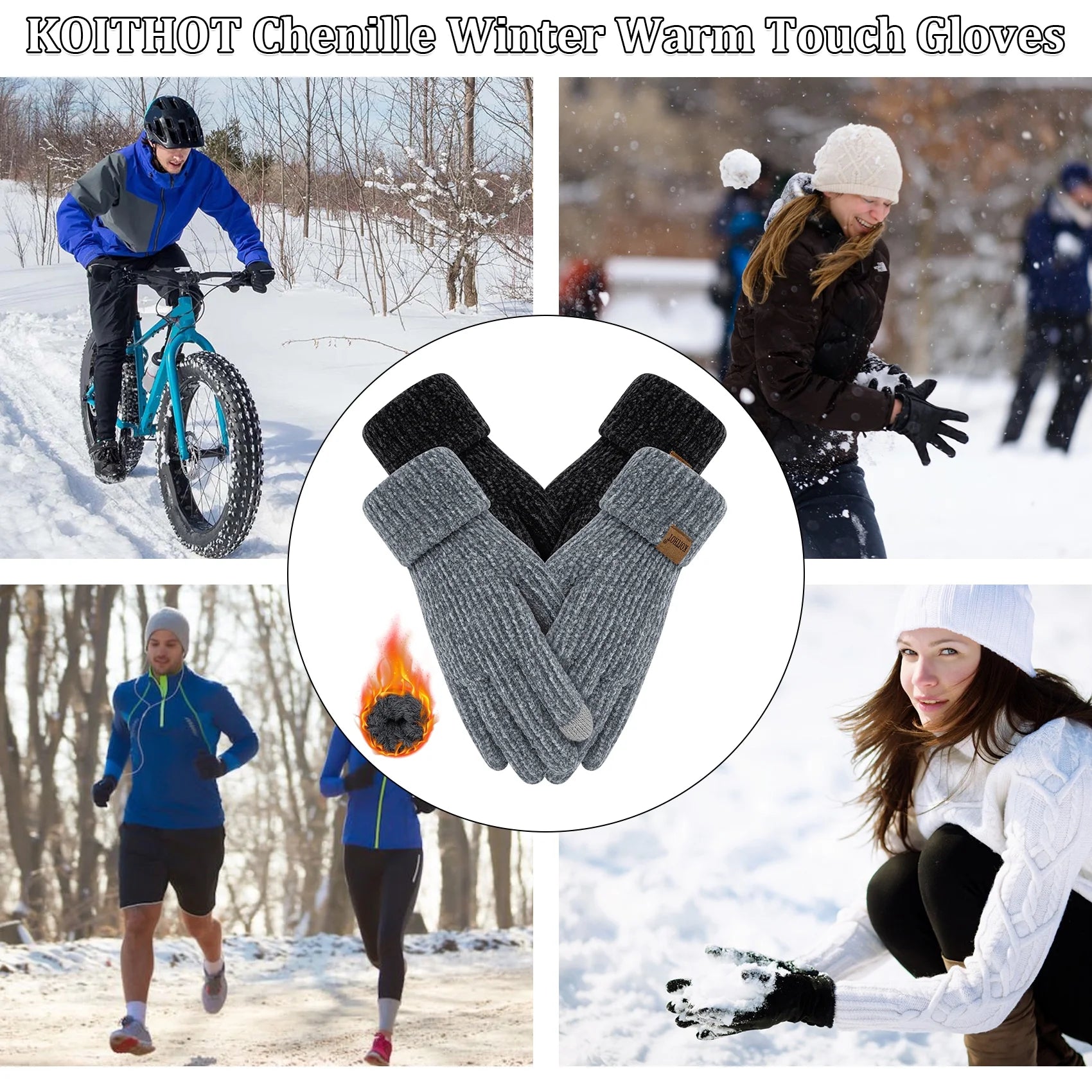 2 Pairs Women’s Winter Gloves Chenille Thick Warm Lined Touchscreen Gloves – Soft Cozy Weatherproof Mittens for Cold Weather