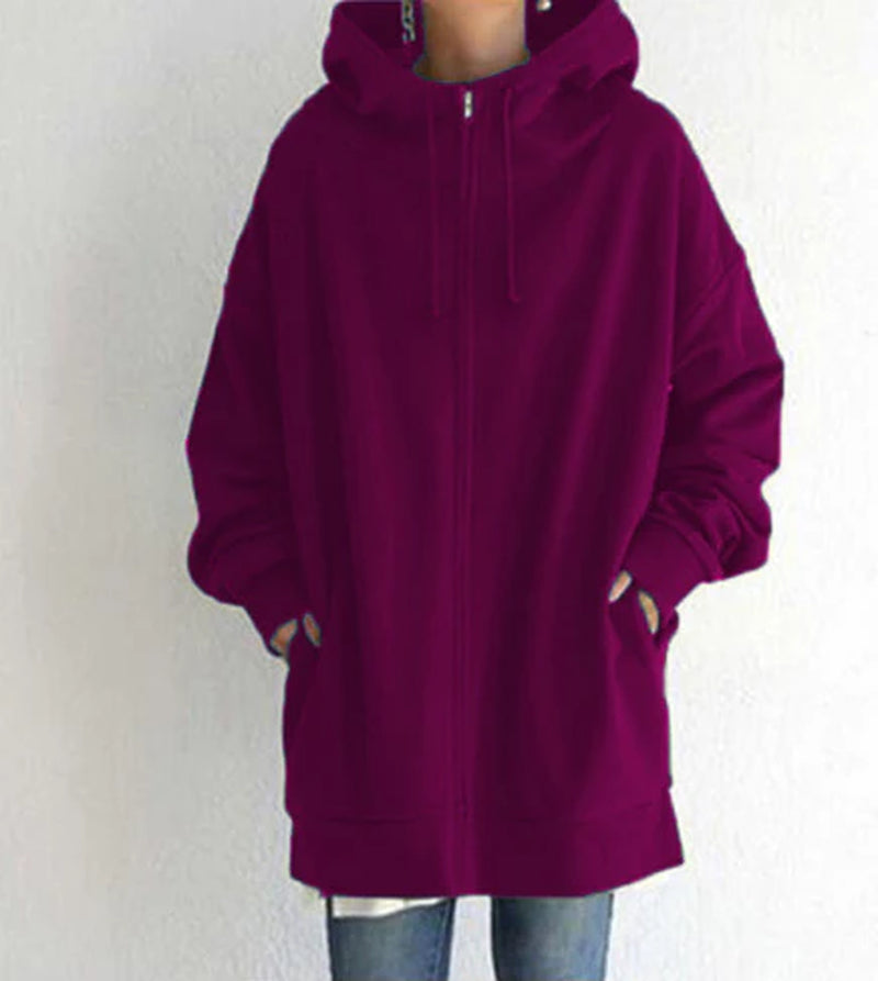 Women’s Oversized Hooded Coat – Long Zip-Up Velvet Sweatshirt, Tie-Collar Loose Fit Jacket (S–5XL)