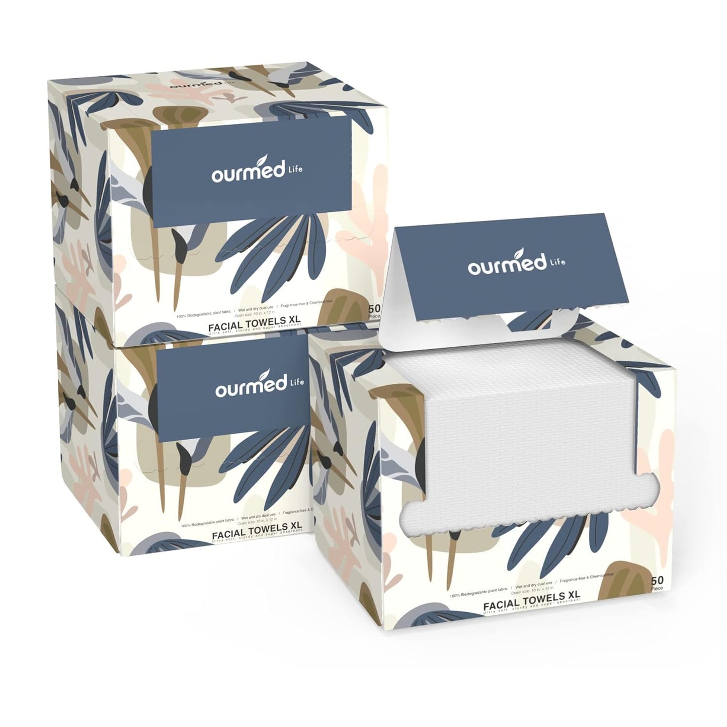 Biodegradable Disposable Facial Towels (10"x12") | Ultra-Soft Lint-Free Face Wipes for Sensitive Skin, Makeup Removal & Skincare – XL Size