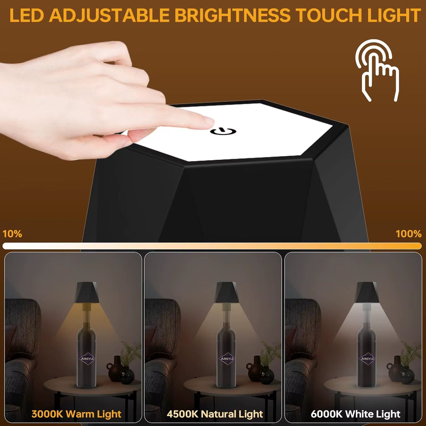 Wireless Touch-Control Table Lamp with Adjustable Colors and Dimming