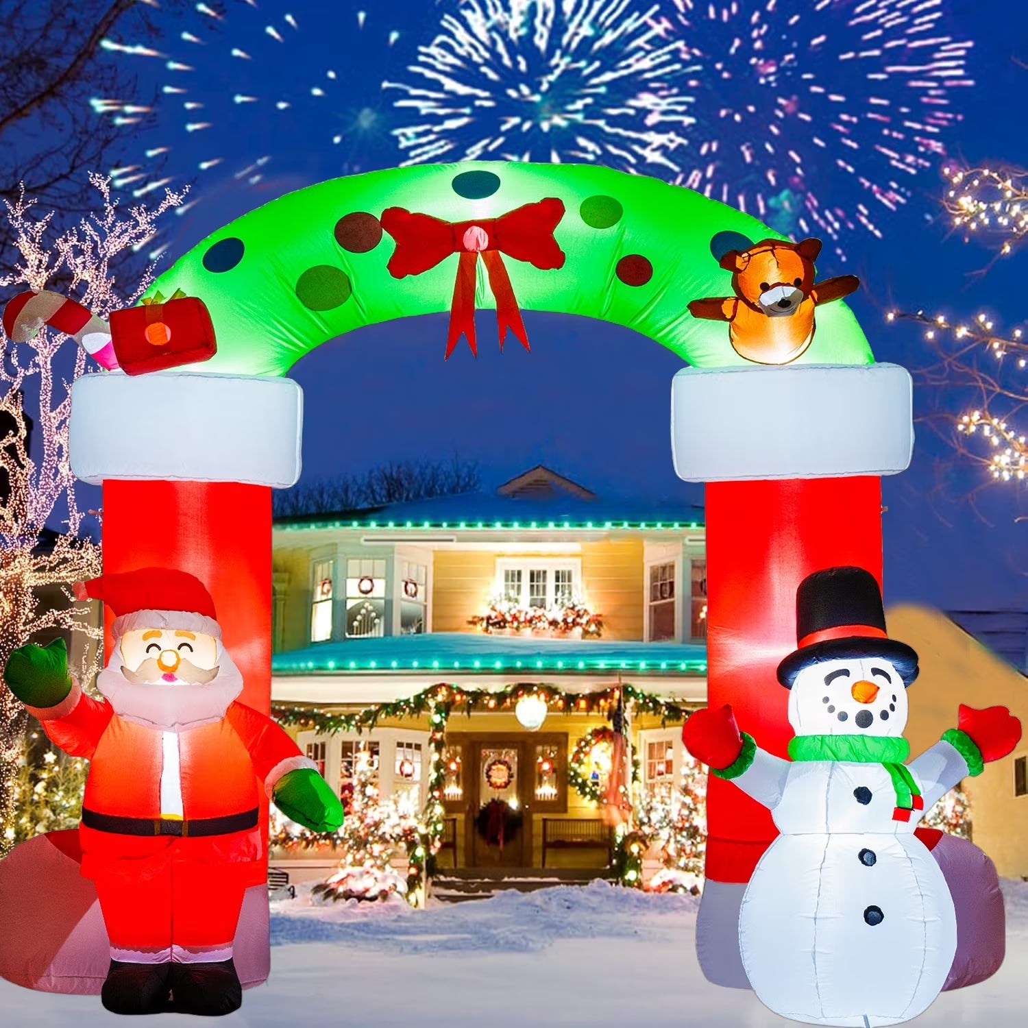 8 FT Christmas Inflatable Santa Claus Snowman Garland Archway Decorations with Build-In LED, Holiday Inflatables Decorations for Party Indoor, Outdoor, Lawn, Garden Decor