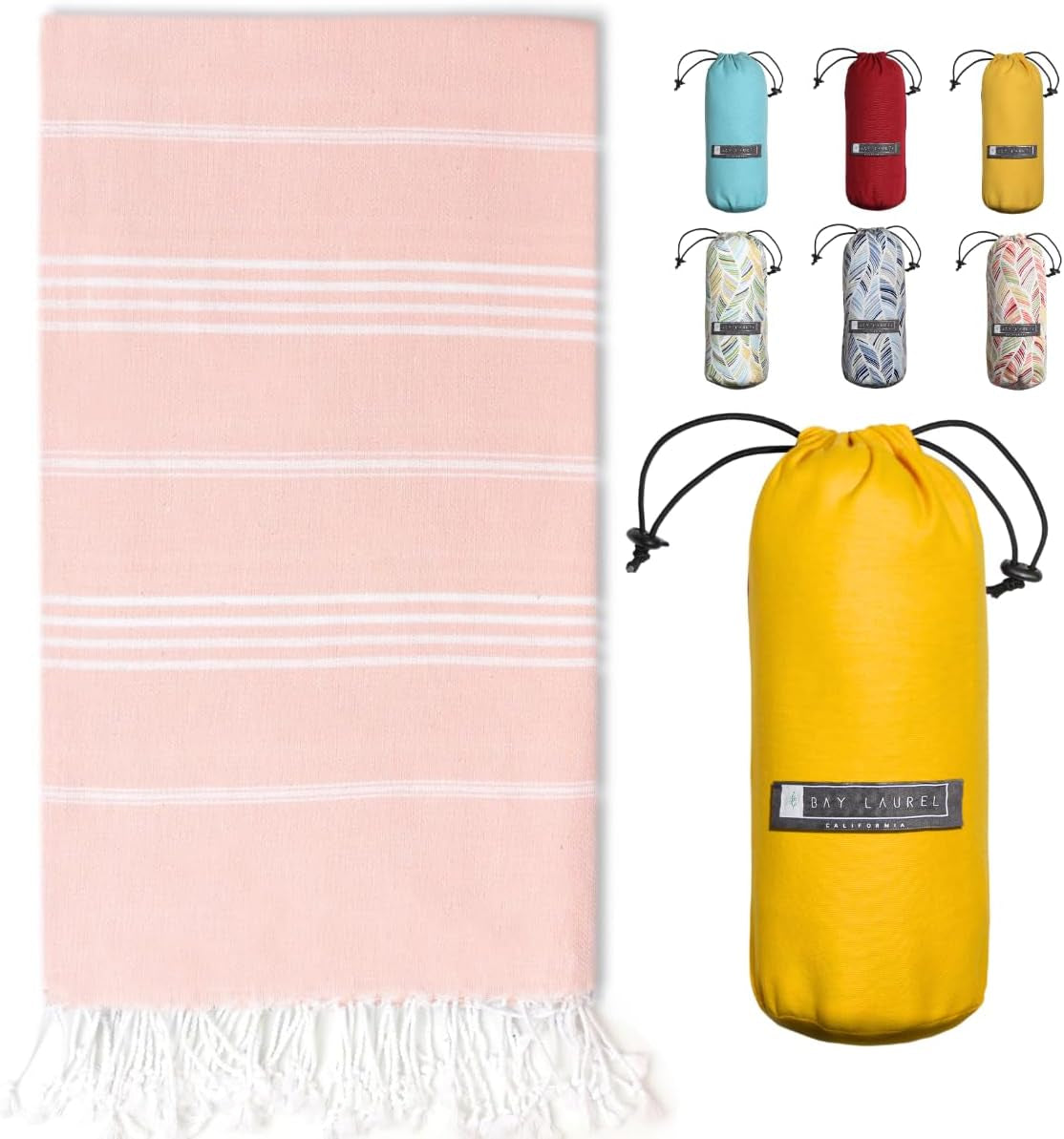 Bay Laurel Turkish Beach Towel with Travel Bag — Oversized 39" × 71", Quick-Dry & Sand-Free