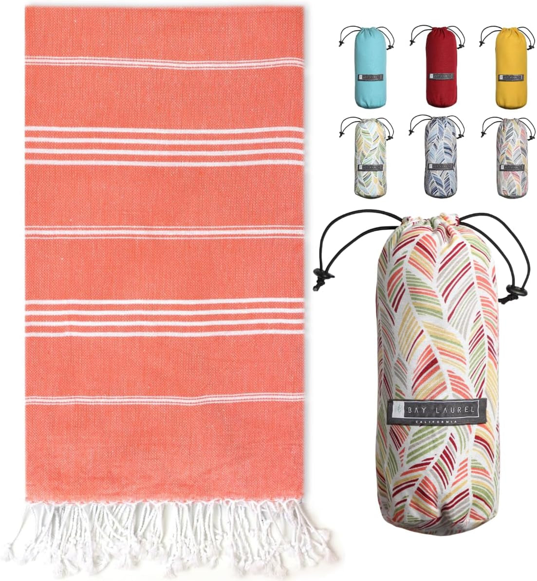 Bay Laurel Turkish Beach Towel with Travel Bag — Oversized 39" × 71", Quick-Dry & Sand-Free