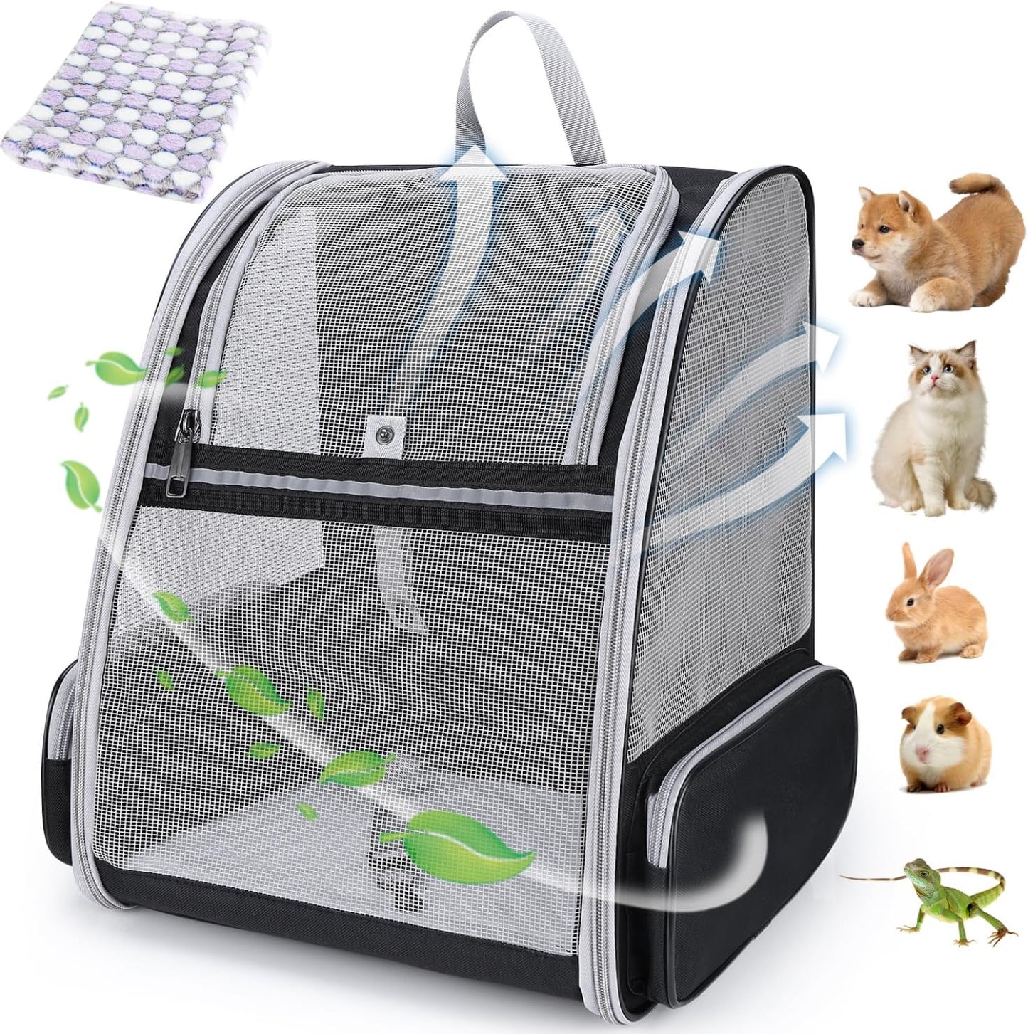2-in-1 Rolling Pet Carrier Backpack, Grey — Telescopic Handle & Wheels, Breathable Mesh, Fits Small Dogs & Cats up to 16 lb.
