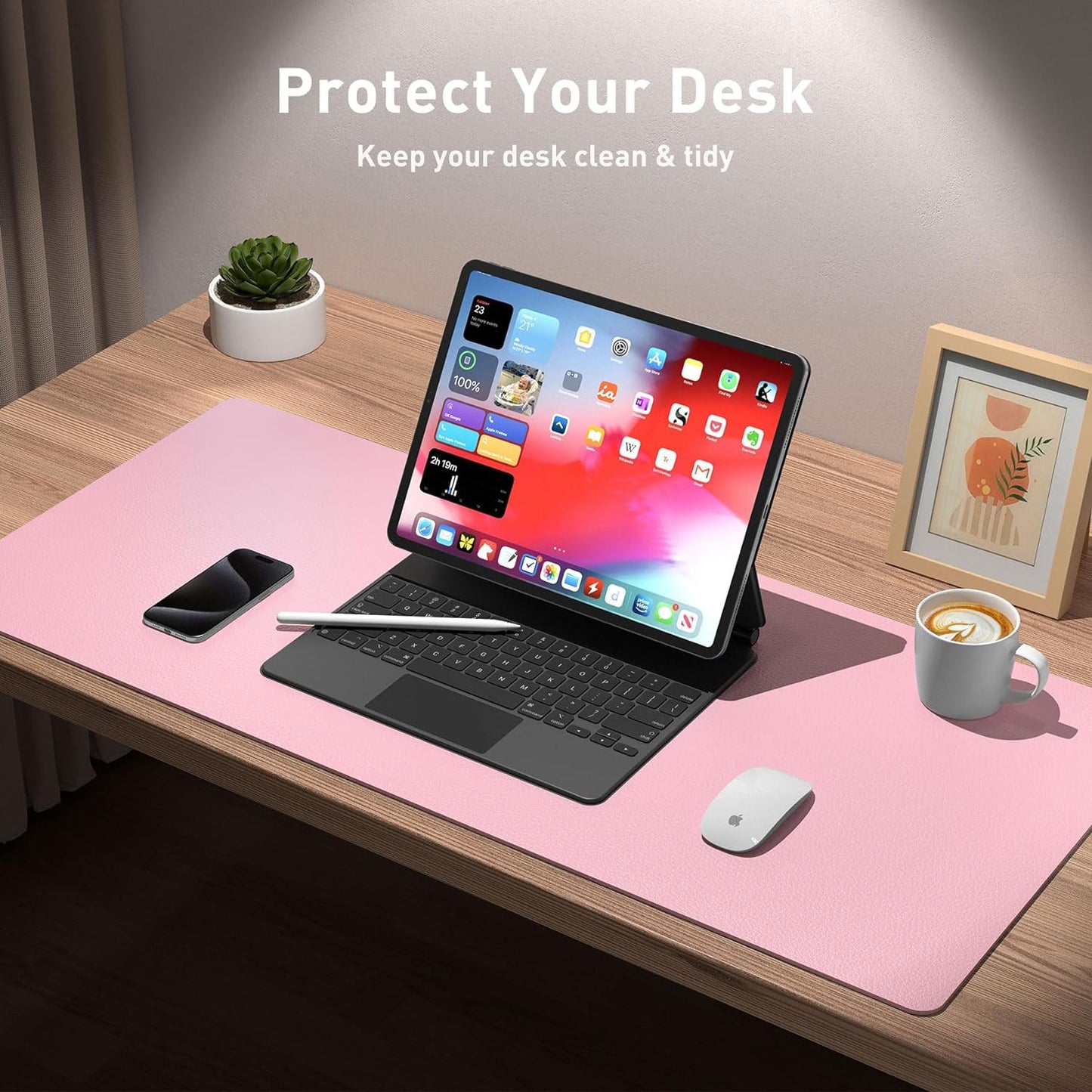 Stylish Fairy Pink Leather Desk Pad Protector - Non-Slip PU Leather Mouse Pad & Office Mat for Ultimate Workspace Organization