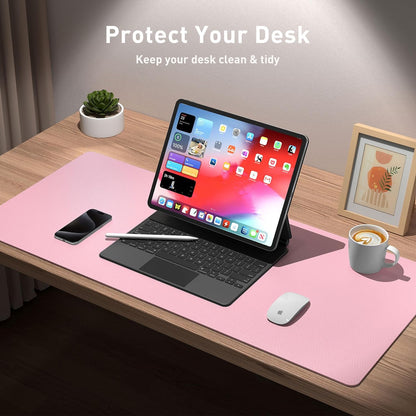 Stylish Fairy Pink Leather Desk Pad Protector - Non-Slip PU Leather Mouse Pad & Office Mat for Ultimate Workspace Organization