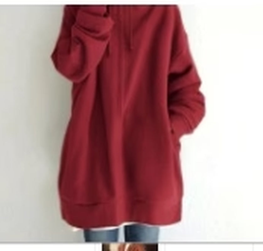 Women’s Oversized Hooded Coat – Long Zip-Up Velvet Sweatshirt, Tie-Collar Loose Fit Jacket (S–5XL)