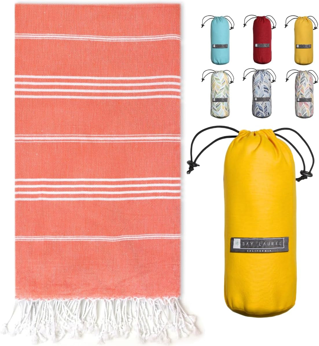 Bay Laurel Turkish Beach Towel with Travel Bag — Oversized 39" × 71", Quick-Dry & Sand-Free