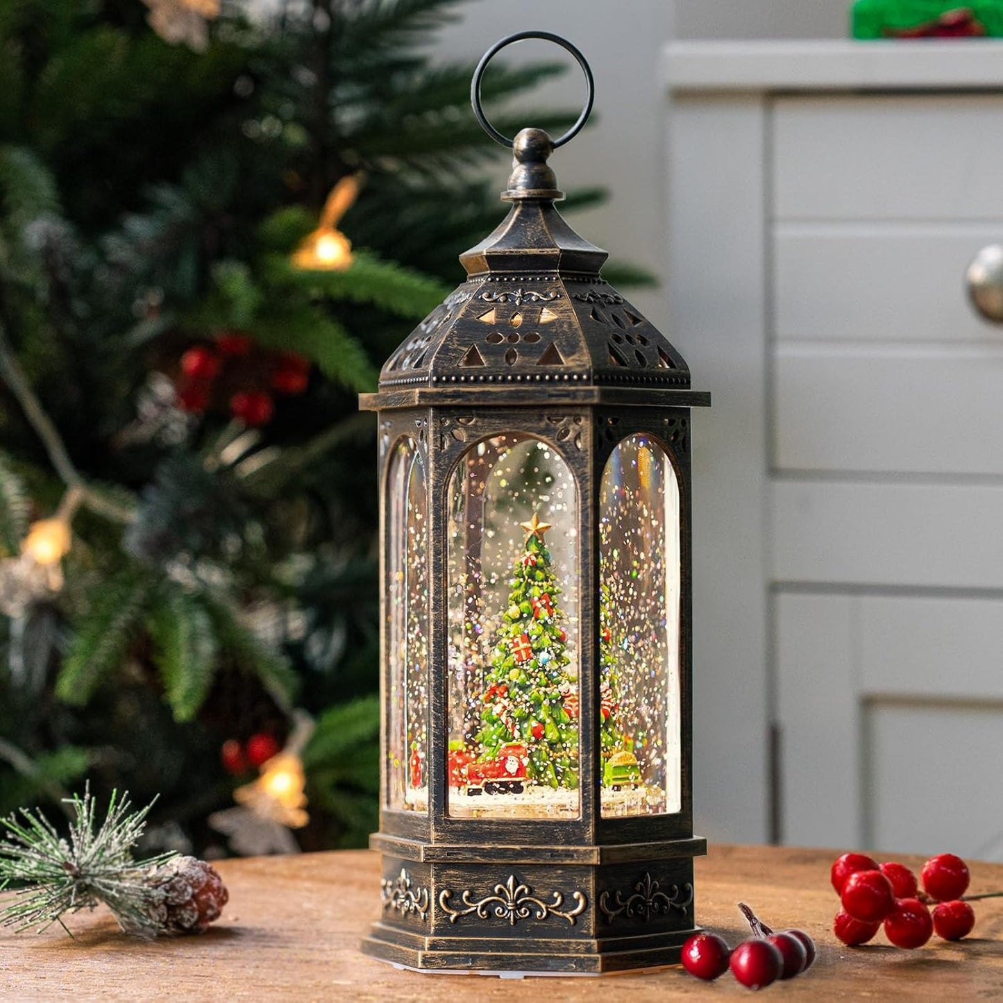 Sparkling 12" Christmas Snow Globe Lantern with Music Box - Perfect for Your Holiday Decor! 🎄✨🔋 #ChristmasVibes #HomeDecor