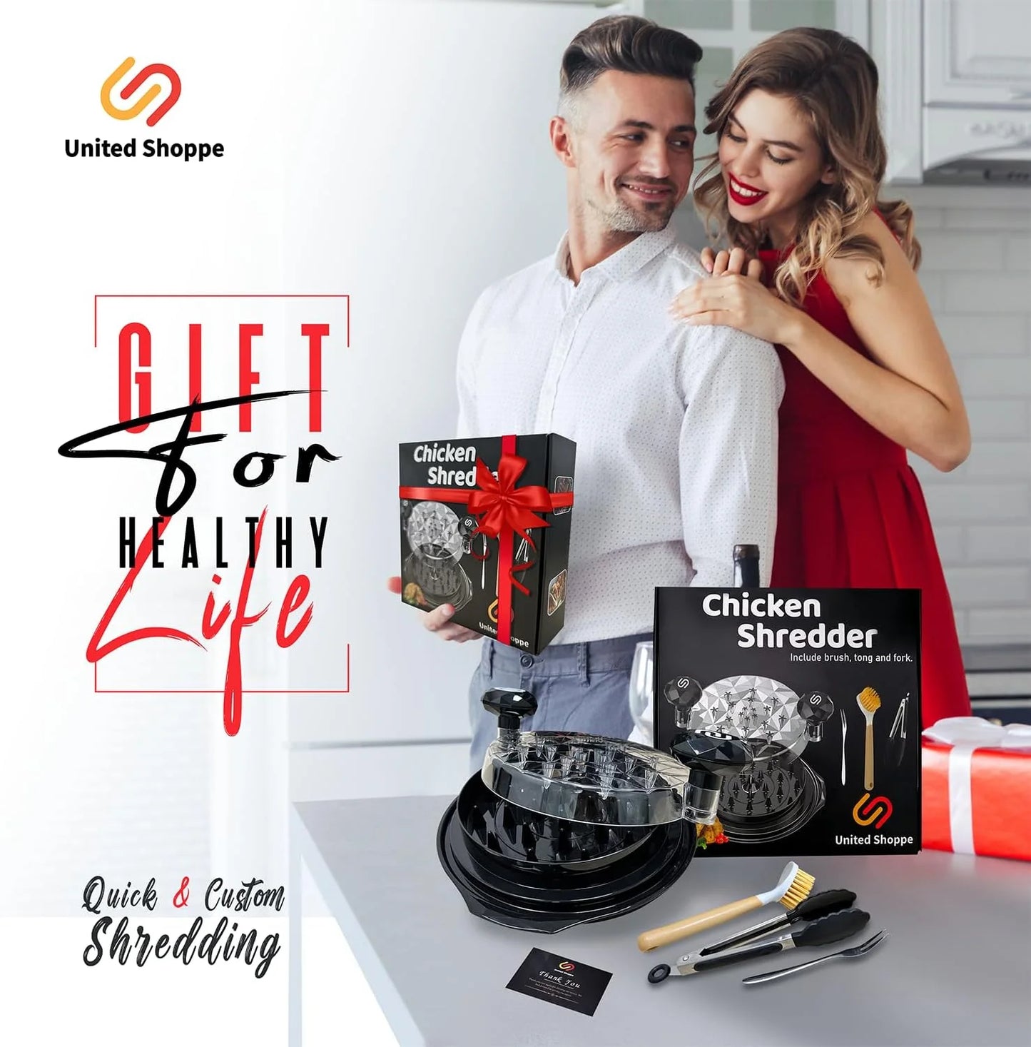 Transform Your Cooking with the 3-in-1 Pro Chicken Shredder Tool - Effortless Shredding for Chicken, Pork, and Beef with Included Cleaning Brush, Tongs & Fork - Heat Resistant, Dishwasher Safe & Anti-Slip Design