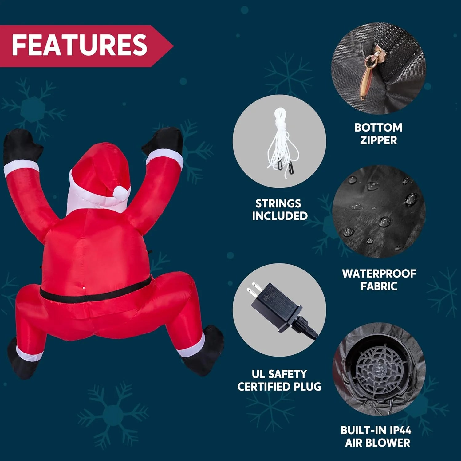 6 FT Inflatable Climbing Santa Outdoor Decoration with Built-In LED Lights – Christmas Blow-Up for Yard, Garden & Holiday Party Décor