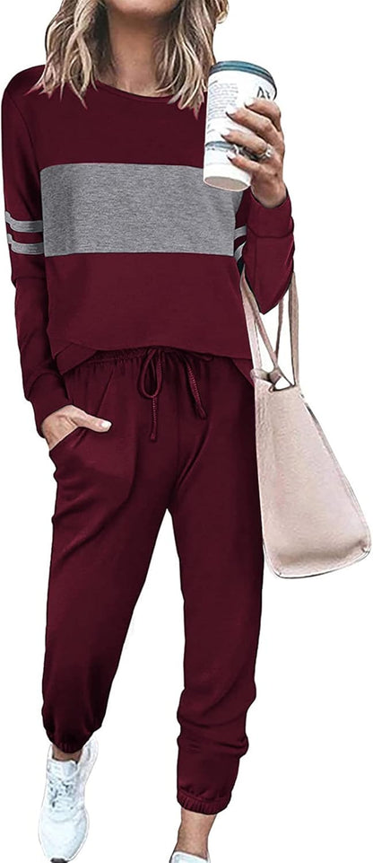 Womens 2 Piece Lounge Set 2025: Long Sleeve Top and High Waisted Sweatpants for Fall Fashion and Travel
