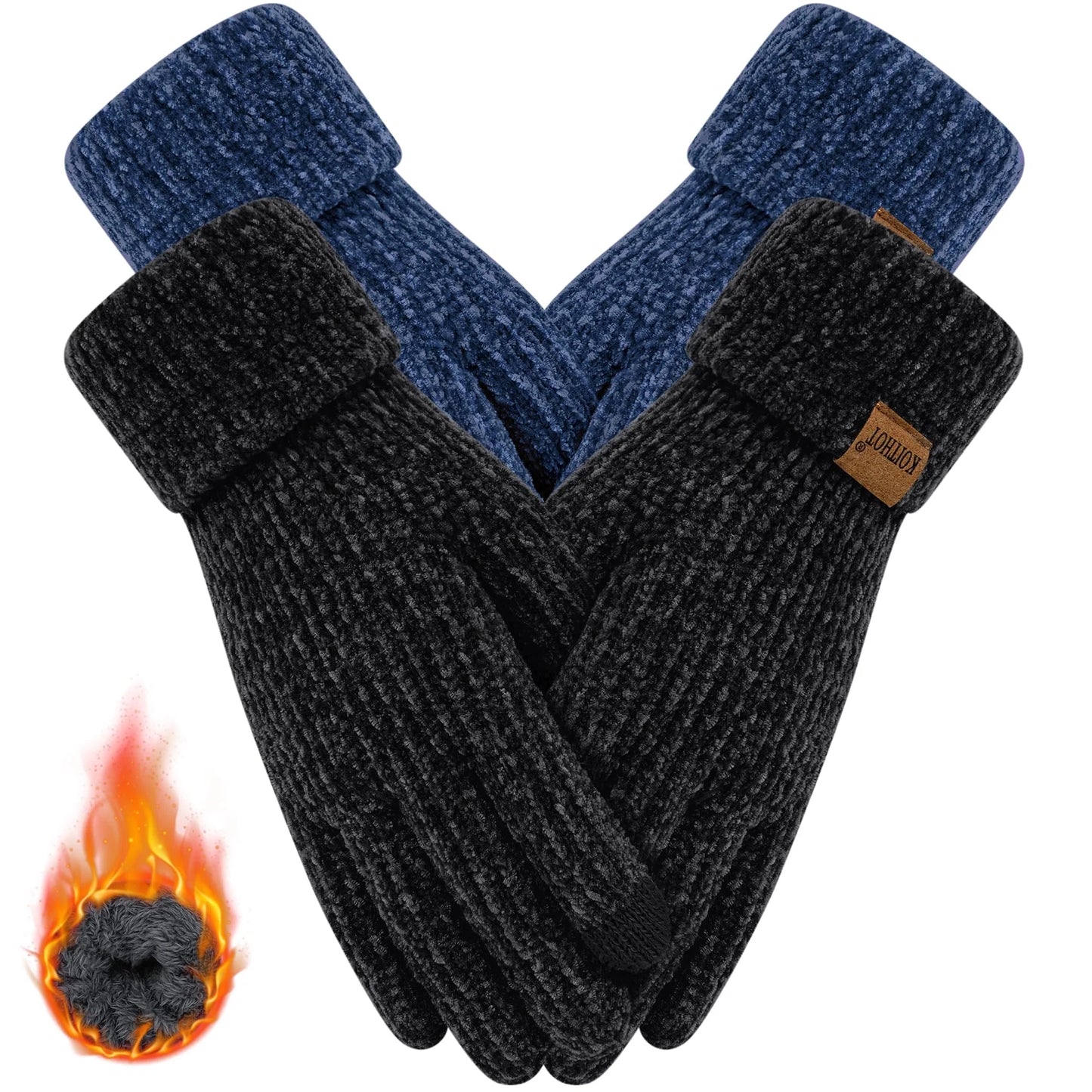 2 Pairs Women’s Winter Gloves Chenille Thick Warm Lined Touchscreen Gloves – Soft Cozy Weatherproof Mittens for Cold Weather