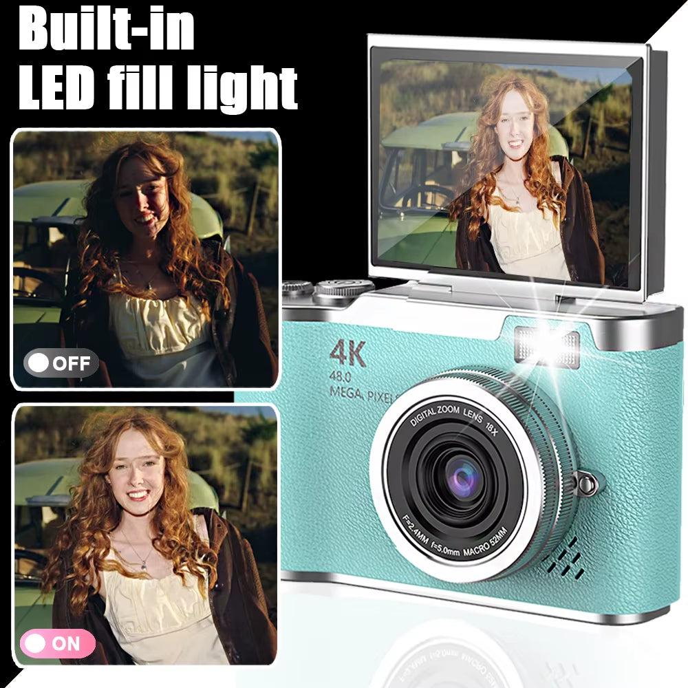 RENEAR 4K CCD Digital Camera – 48MP Compact Photography Camera with 8X Zoom and Flip Screen