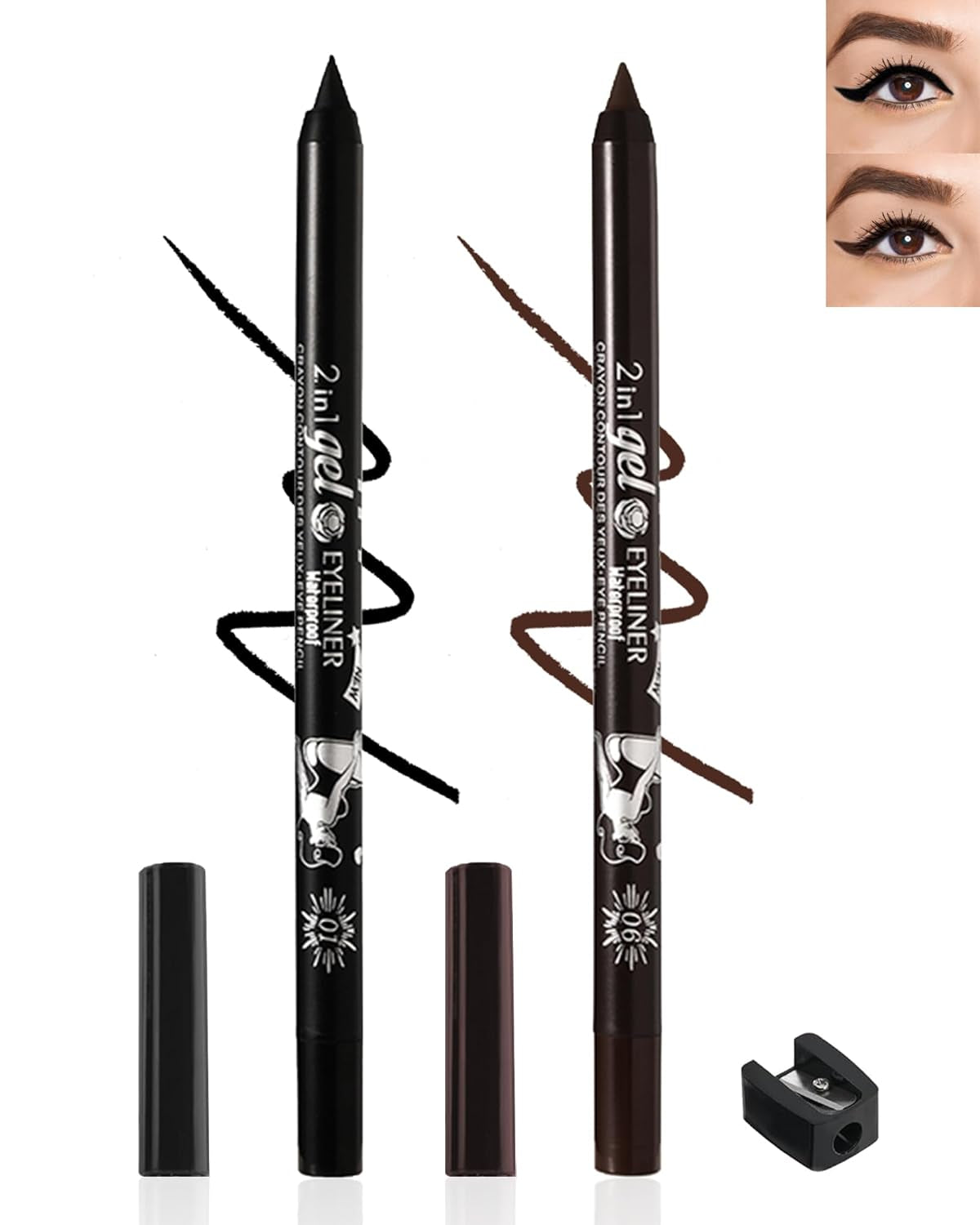 3-Piece Multi-Use Colored Gel Eyeliner Pencil Set | Long-Lasting Waterproof & Smudge proof Eyeliner, Eyeshadow & Lip Liner Pencils – Professional K-Beauty Eye Makeup Kit with Sharpener