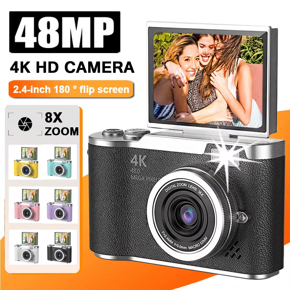 RENEAR 4K CCD Digital Camera – 48MP Compact Photography Camera with 8X Zoom and Flip Screen