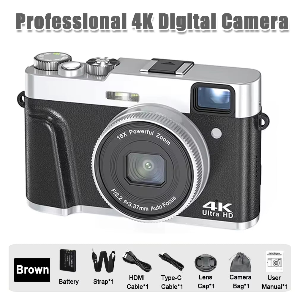 RENEAR 4K CCD Digital Camera – 48MP Compact Photography Camera with 8X Zoom and Flip Screen