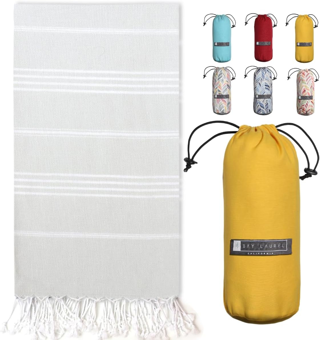 Bay Laurel Turkish Beach Towel with Travel Bag — Oversized 39" × 71", Quick-Dry & Sand-Free