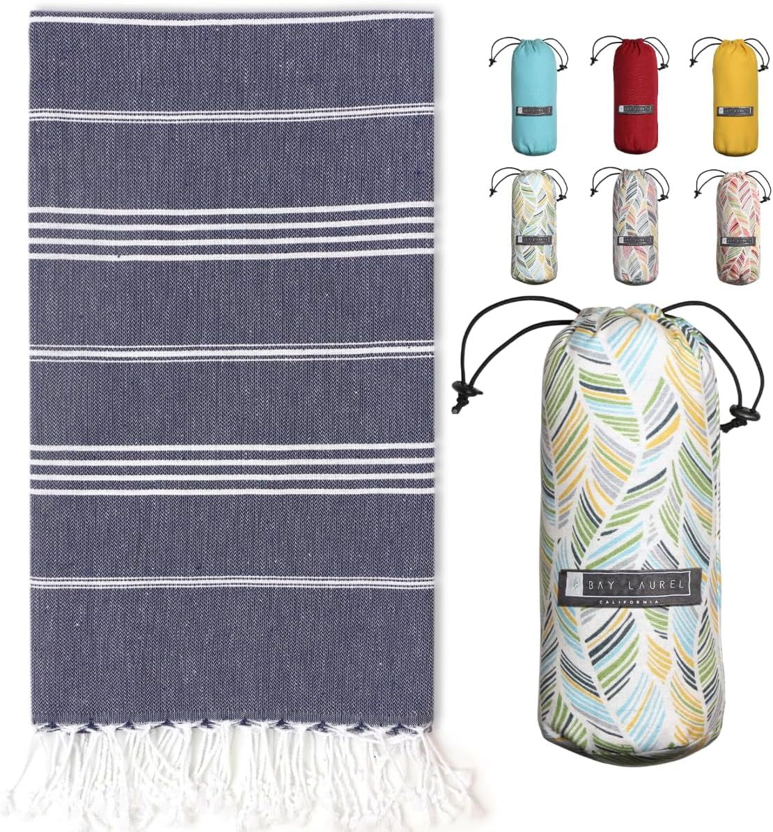 Bay Laurel Turkish Beach Towel with Travel Bag — Oversized 39" × 71", Quick-Dry & Sand-Free