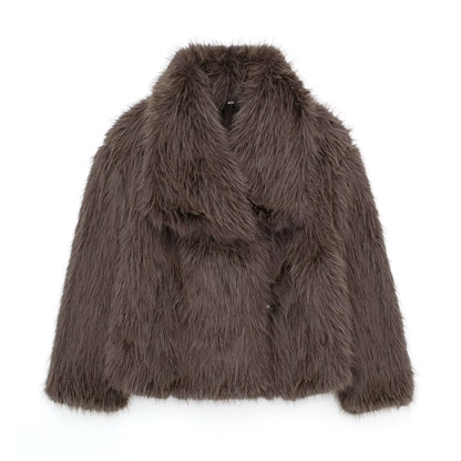 Stay Cozy and Chic with Our Winter Plush Coat - Stylish Long Sleeve Lapel Outwear for Women