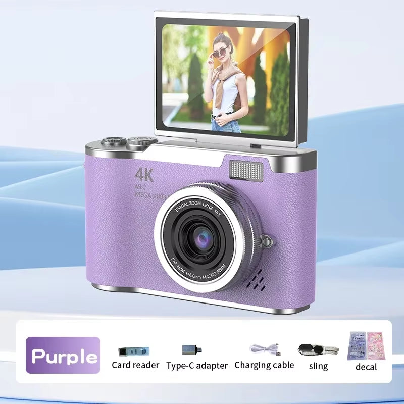 RENEAR 4K CCD Digital Camera – 48MP Compact Photography Camera with 8X Zoom and Flip Screen