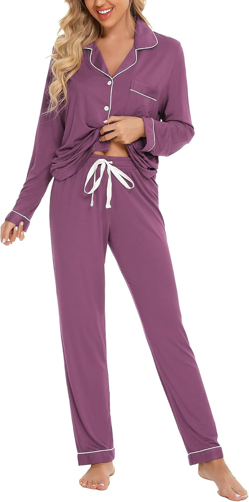 Luxuriously Soft Women's Button-Up Pajama Set - Cozy Long Sleeve Shirt and Pants Lounge Set in Elegant Green (Sizes S-XXL)