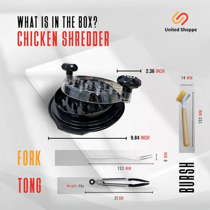 Transform Your Cooking with the 3-in-1 Pro Chicken Shredder Tool - Effortless Shredding for Chicken, Pork, and Beef with Included Cleaning Brush, Tongs & Fork - Heat Resistant, Dishwasher Safe & Anti-Slip Design