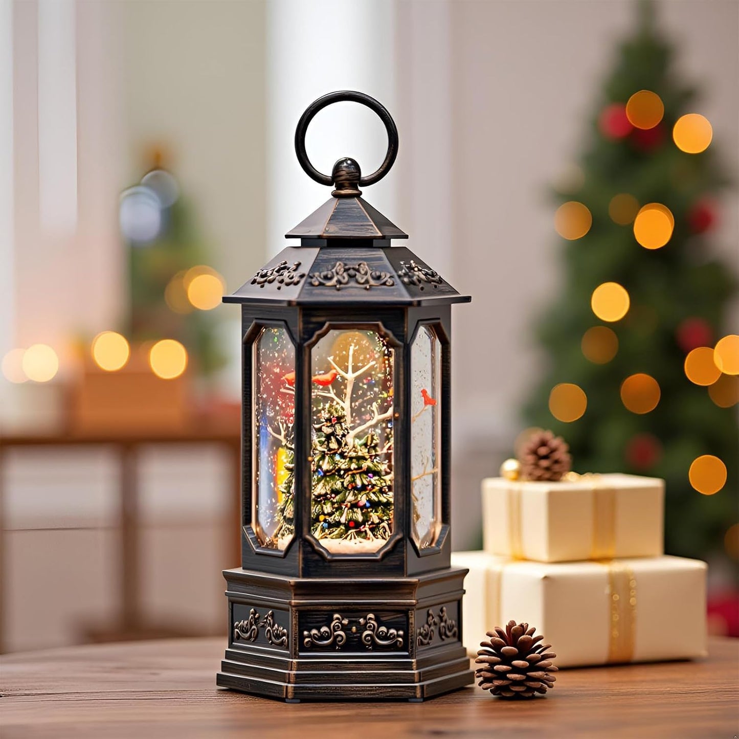 Sparkling 12" Christmas Snow Globe Lantern with Music Box - Perfect for Your Holiday Decor! 🎄✨🔋 #ChristmasVibes #HomeDecor