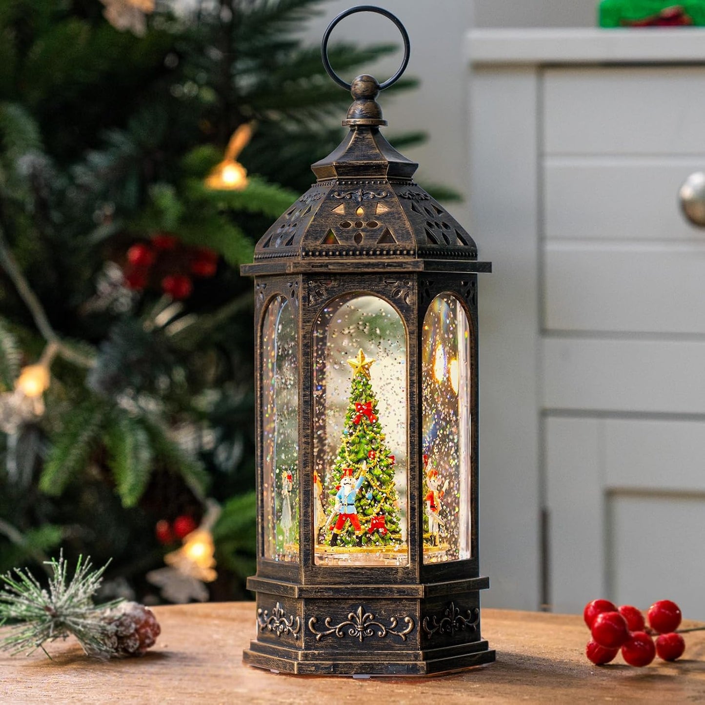 Sparkling 12" Christmas Snow Globe Lantern with Music Box - Perfect for Your Holiday Decor! 🎄✨🔋 #ChristmasVibes #HomeDecor