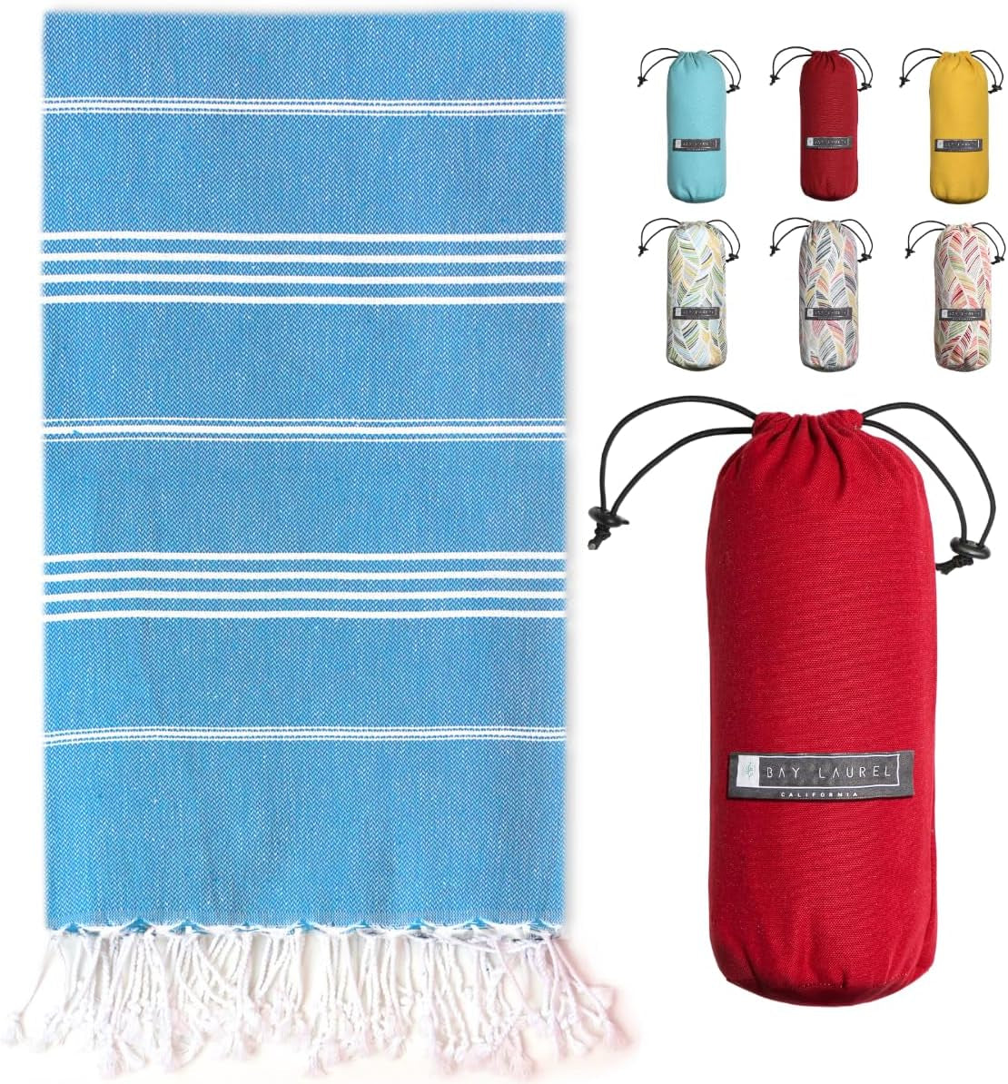 Bay Laurel Turkish Beach Towel with Travel Bag — Oversized 39" × 71", Quick-Dry & Sand-Free