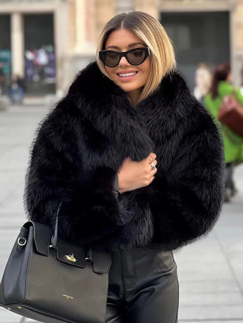 Stay Cozy and Chic with Our Winter Plush Coat - Stylish Long Sleeve Lapel Outwear for Women