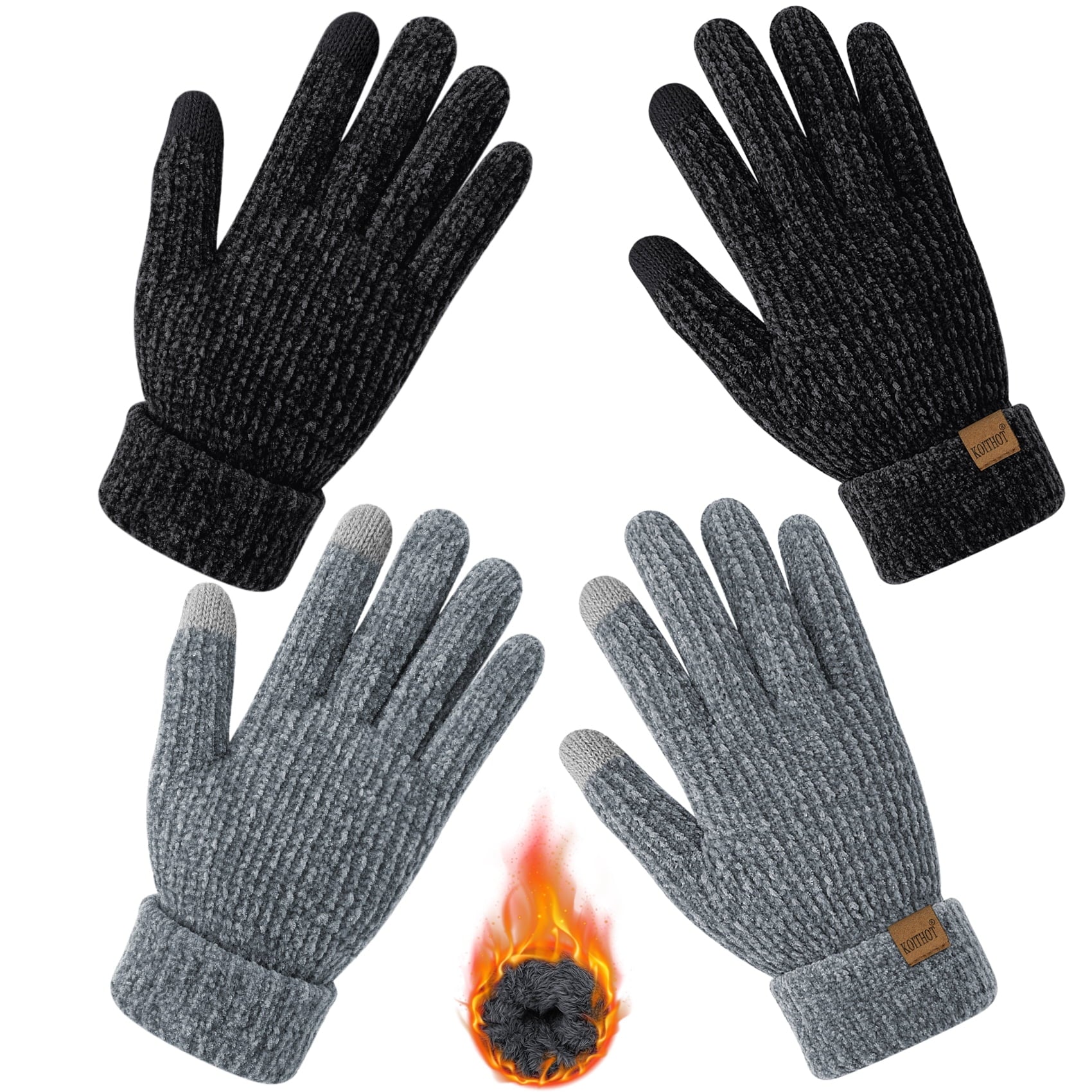 2 Pairs Women’s Winter Gloves Chenille Thick Warm Lined Touchscreen Gloves – Soft Cozy Weatherproof Mittens for Cold Weather