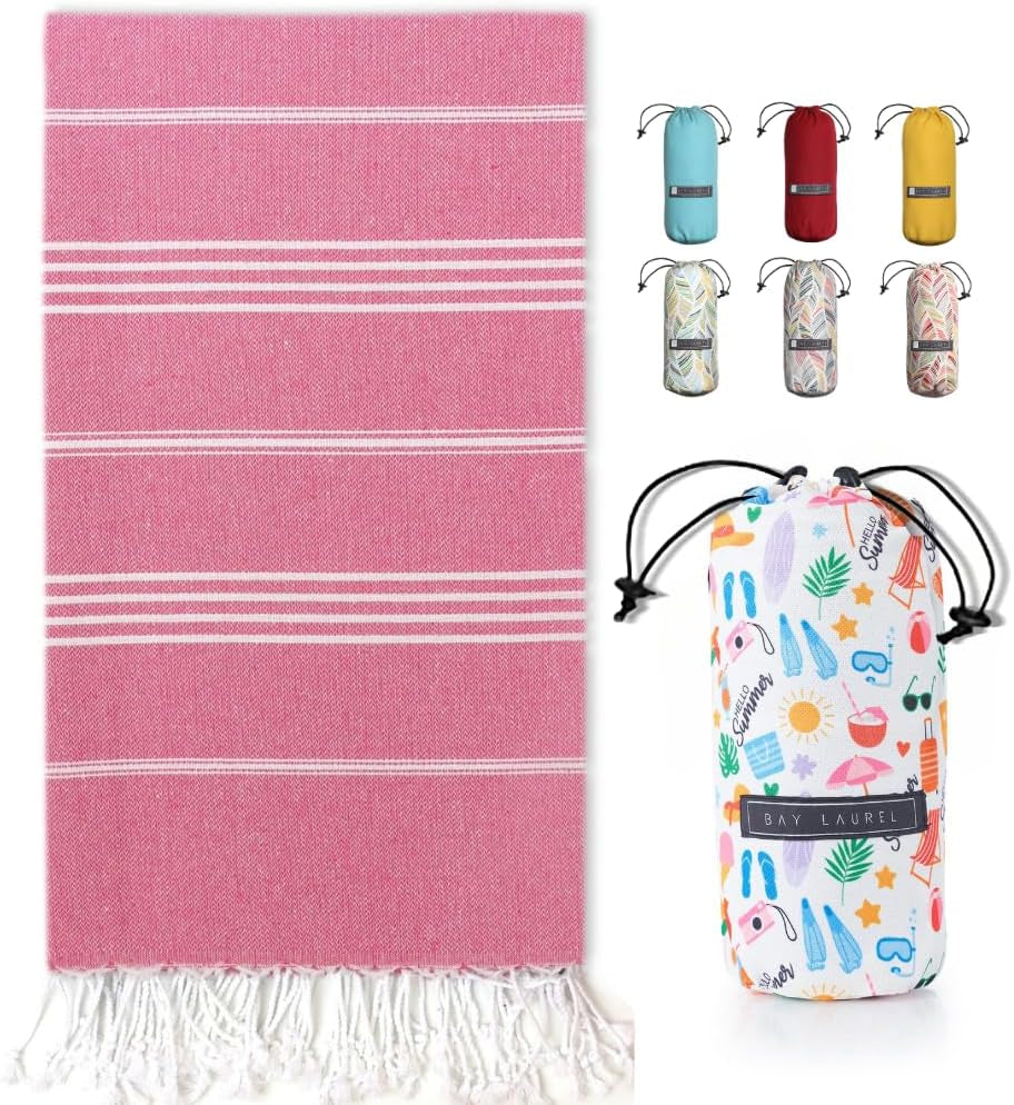 Bay Laurel Turkish Beach Towel with Travel Bag — Oversized 39" × 71", Quick-Dry & Sand-Free