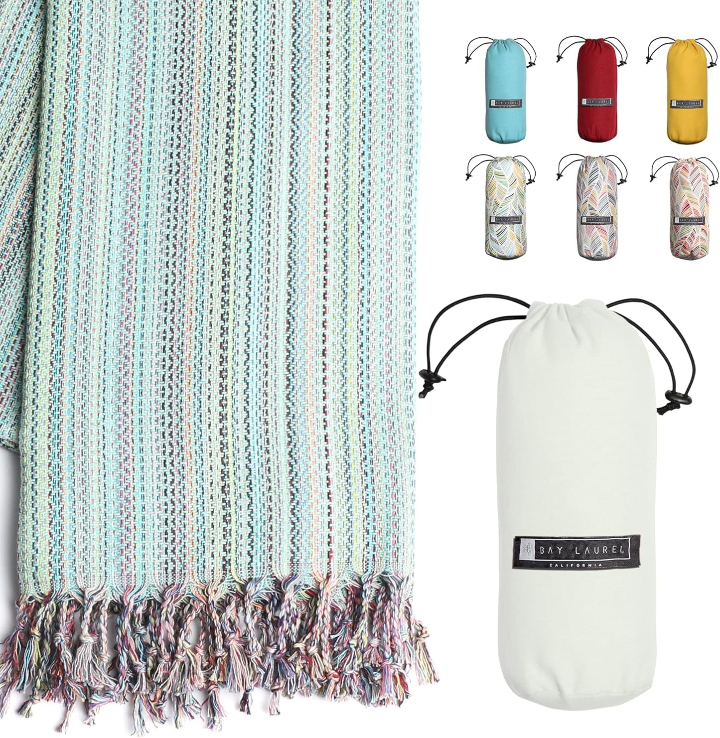 Bay Laurel Turkish Beach Towel with Travel Bag — Oversized 39" × 71", Quick-Dry & Sand-Free