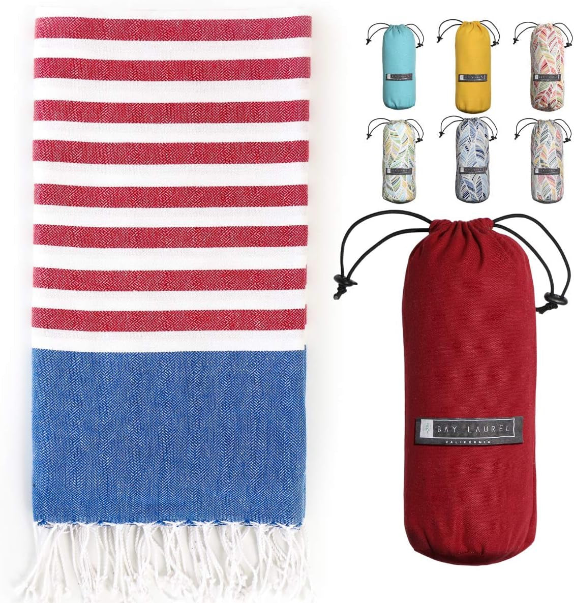 Bay Laurel Turkish Beach Towel with Travel Bag — Oversized 39" × 71", Quick-Dry & Sand-Free