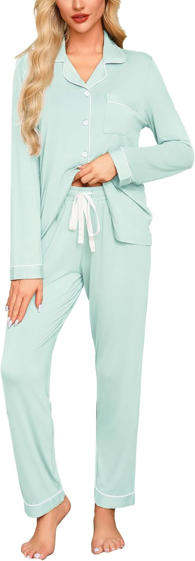 Luxuriously Soft Women's Button-Up Pajama Set - Cozy Long Sleeve Shirt and Pants Lounge Set in Elegant Green (Sizes S-XXL)